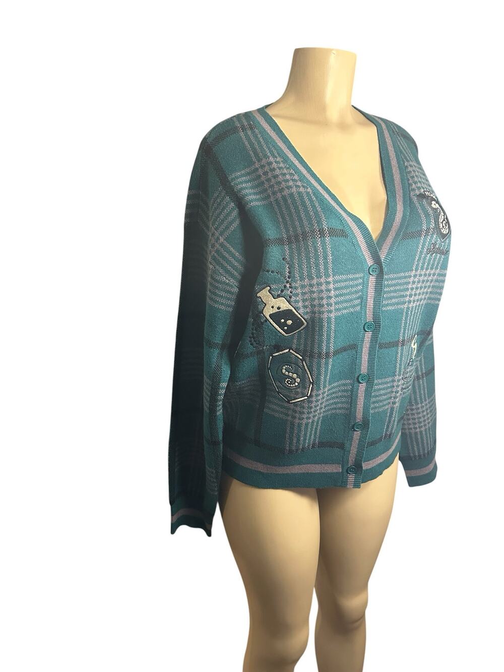 Womn L Wizarding World Harry Potter Proud Slytherin Green Cardigan Sweater Patch